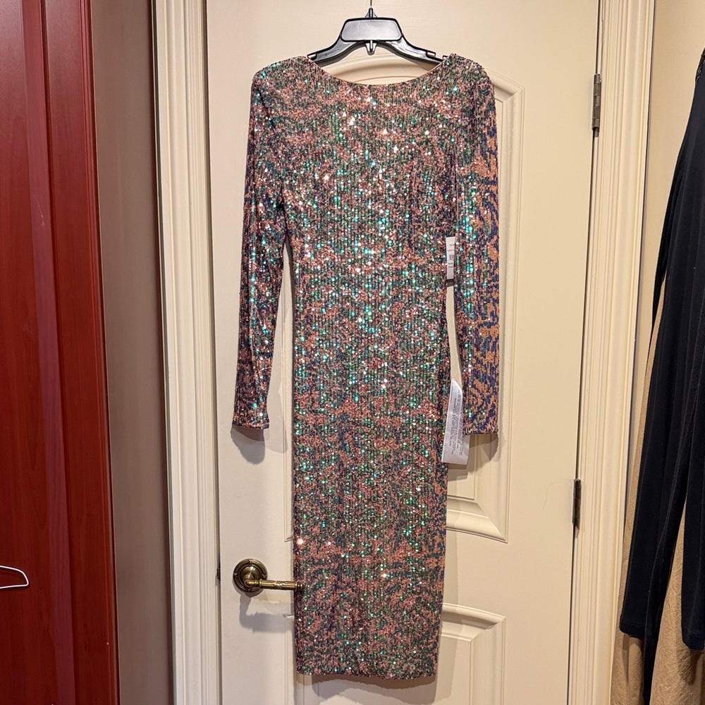 Dress the Population Multicolor Sequin Long Sleeve Dress